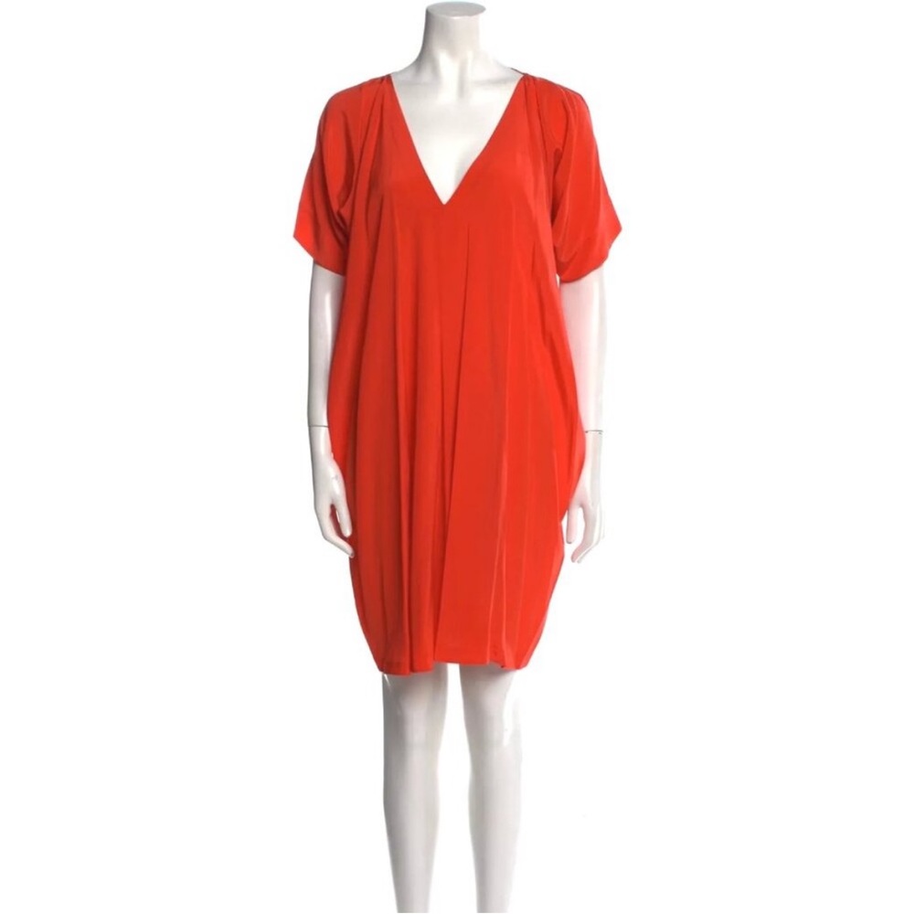 Vince Rich Coral Silk V neck dress
